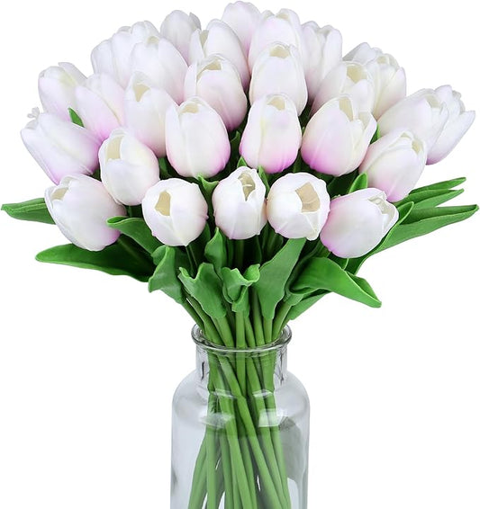SITUMEIZI 15pcs Fake Tulips Artificial Flowers Real Touch Purple 14" Silk Flower for Home Kitchen Decor Spring Easter Wedding Bouquet Decorations Office Floral Arrangements
