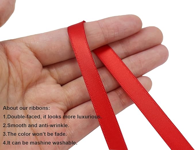 Red Double Faced Satin Ribbon 3/8 Inch (10mm) - 100 Yards Continuous Fabric Silk Bow for Flower Boutique, Gift Wrapping, Christmas, DIY Crafts, Hair Headband, Sewing, Wedding Decoration