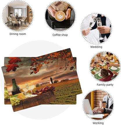 Wine Placemats Set of 4 Romantic Sunset White Wine Linen Placemat Indoor Outdoor Party Home Desktop Kitchen Dining Room Decoration 12x18 Inch