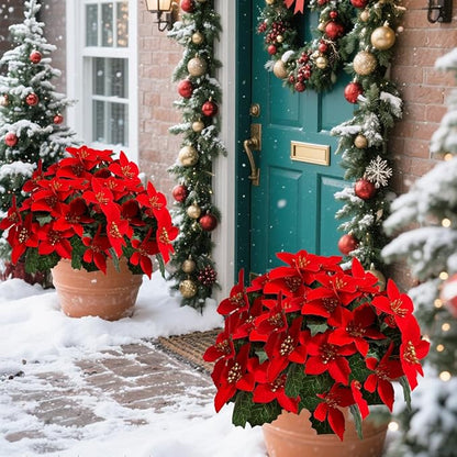 6 Pack Red Christmas Artificial Poinsettia Flowers Faux Poinsettia Bush Bouquets Silk Poinsettia Christmas Tree Ornaments Poinsettia Flower Arrangement for Home Decor