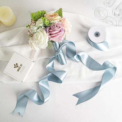 MEEDEE Slate Blue Satin Ribbon 2 inch Slate Blue Ribbon Double Faced Satin Ribbon Dusty Blue Satin Ribbon by 25 Yards Dusty Blue Ribbon for Christmas Tree, Satin Weddings, Flower Bouquet