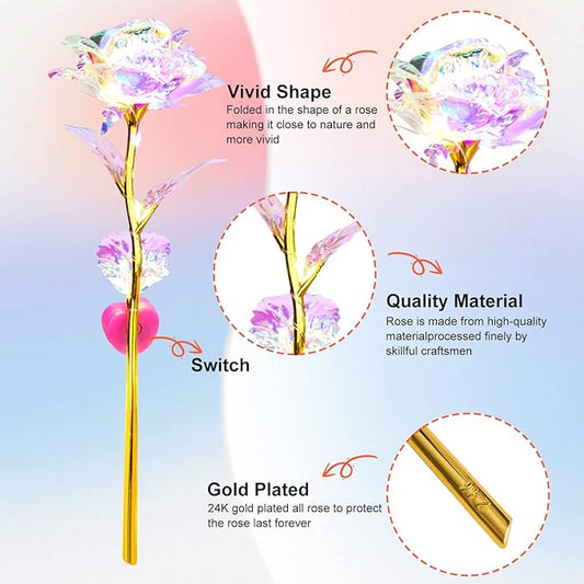 Birthday Gifts for Women Mom, Galaxy Glass Rose Forever Preserved Flowers Eternal Crystal Roses Christmas Rose Gifts for Grandma Wife Sister Her Friends, LED Colorful