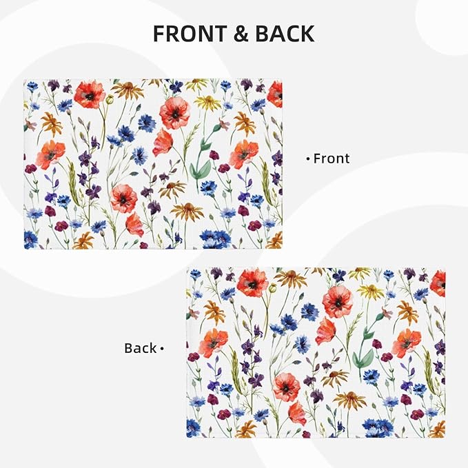 Placemats 4 pcs Watercolor Flower Double-Layer Imitation Linen Place Mats Non-Slip Heat-Resistant Tablemats for Home Restaurant Hotel 18×12 Inch