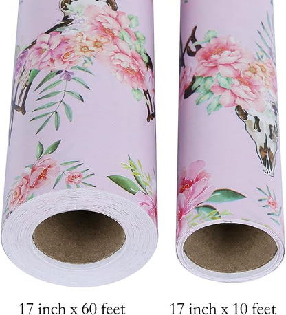 Aimyoo Pink Floral Wrapping Paper Jumbo Roll 17 in x 60 ft, All Accasion Flower Gift Wrap for Wedding Birthday Bridal Shower