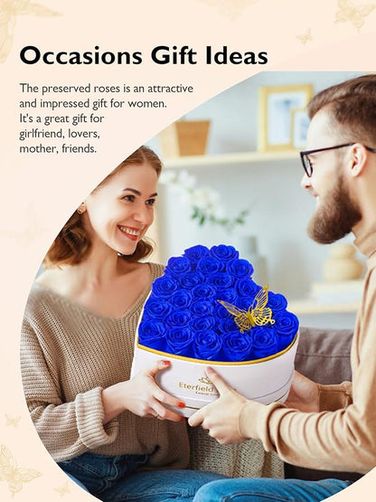 Eterfield 27 Forever Flowers in Heart Shape Box, Preserved Roses That Last a Year Preserved Flowers Birthday Gifts for Her Mom Women Wife Anniversary Valentines Day Mothers Day Christmas, Royal Blue