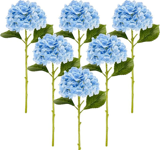 Large Hydrangea Artificial Flowers 19.3", 6 Pcs Latex Real Touch Faux Hydrangea with Stems, Fake Flowers for Table Centerpieces Arrangements Wedding Bouquets (Light Blue)