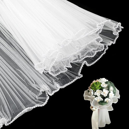 CFTONE 4 Yards Pearl Edge Flower Wrapping Mesh Paper, Bouquet Transparent Mesh Wrapping Paper for Mother's Day Valentine's Day Wedding Graduation (White)