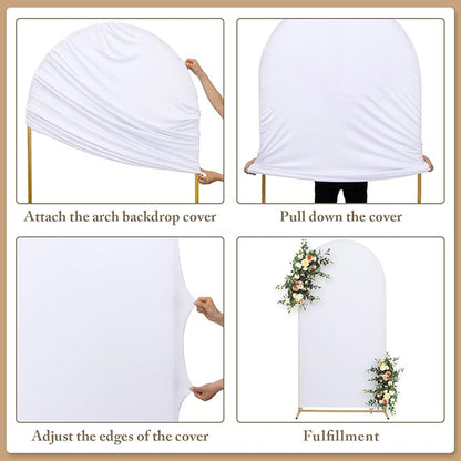 Set of 3 Metal Arch Backdrop Stand with Cover Set, (7.2FT, 6.6FT, 6FT Wedding Arch and Cover Set), Backdrop Arch for Party, Baby Shower, Birthday, and Graduation Ceremony