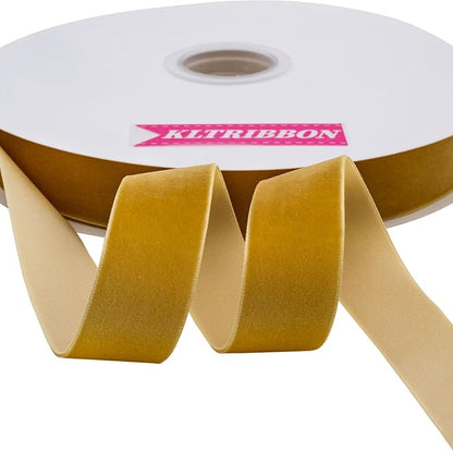 Nylon Velvet Ribbon Single Faced,1 Inch X 25Yards Spool (Gold)