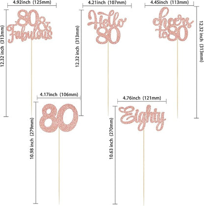 Gyufise 15Pcs 80th Birthday Centerpiece Sticks Eighty Happy 80th Table Flower Centerpieces Sticks Cheers to 80 Floral Decorations for 80th Birthday Party Centerpieces Supplies Rose Gold