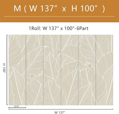 Tropical Palm Leaf Beige Wallpaper Peel and Stick Botanical Leaf Pattern Art Self Adhesive Wall Mural for Living Room Bedroom 137"x100"