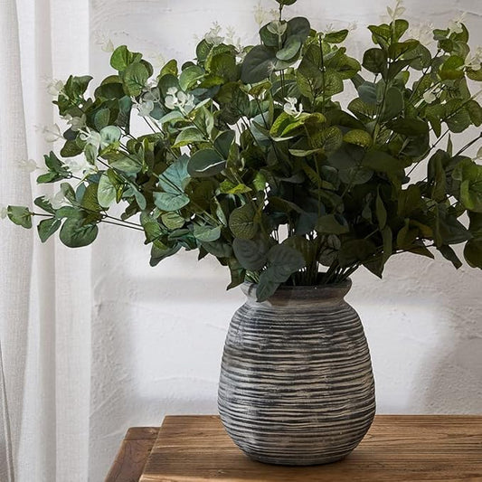 SIDUCAL Ceramic Rustic Farmhouse Flower Vase, Pottery Decorative Flower Vase for Home Decor, Table, Living Room Decoration, Shelf Decor, Mantel, 7.3 Inch, Black
