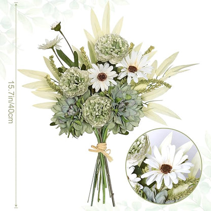 Dremisland Artificial Flowers Bouquet Silk Floral Arrangements Faux Flowers Plant for Home Decor Wedding Bride Bouquets Floral Tables Centerpieces for Home Decor Indoor Vase Table Decor (Green)