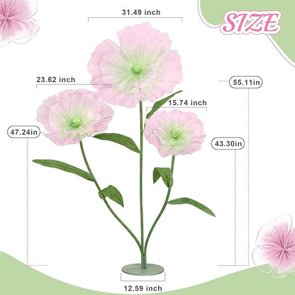 Artificial Giant Huge Flowers 5.57FT 3D Large Faux Floral Green Pink Big Flowers for Wedding Birthday Party Shop Window Display Arrangement Event Decorations