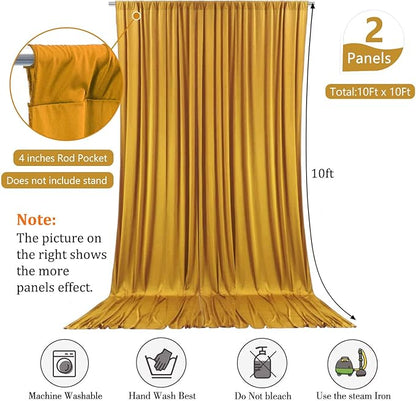 10 x 10 Feet Gold Backdrop Curtain for Partie, Stain Background Curtains for Photoshoot, Birthday, Wedding, Halloween, Thanksgiving, Christmas, New Year Party Decorations 5Ft x 10Ft, 2 Panels
