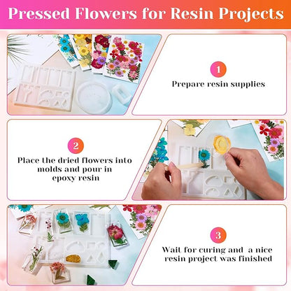 Real Dried Pressed Flowers for Resin, Natural Dry Flowers Leaves Bulk Herbs Kit for DIY Scrapbooking Stamping Supplies Epoxy Resin Jewelry Molds Candle Soap Making Nails Décor Art Crafts