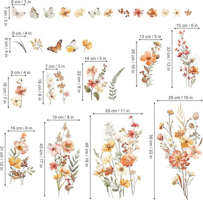 decalmile Boho Flower Wall Decals Garden Floral Butterflies Wildflower Wall Stickers Girls Bedroom Living Room Baby Nursery Wall Decor