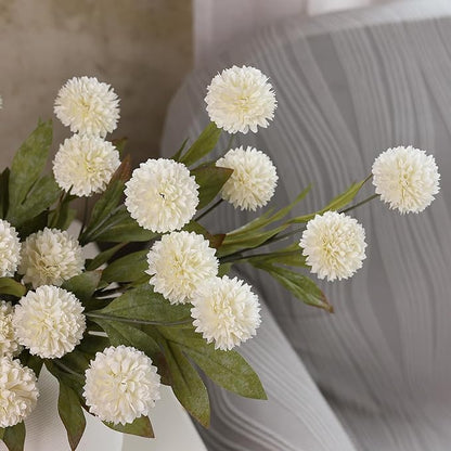 6 Pcs Faux Silk Pompon Mum Artificial Flowers for Vase -27", Bulk Fake Chrysanth Branches with Stems for DIY Bouquet Centerpieces Wedding Fillers Arrangements Shower Decorations (Cream)