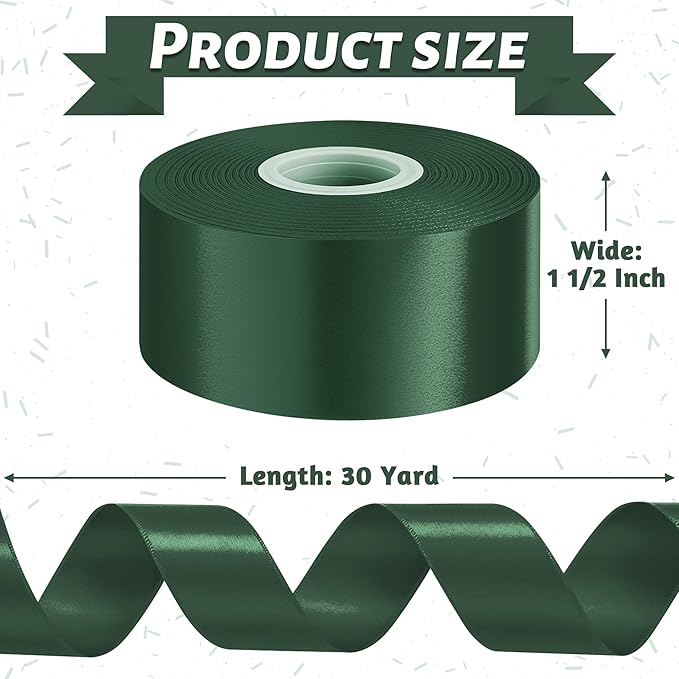 Fullive Ribbon for Gift Wrapping, 1 1/2 Inch 30 Yards Dark Green Ribbon, Polyester Ribbons for Flower Bouquet for St. Patrick's Day Christmas Decorations DIY Bows Wrapping Bouquet Floral Arrangements