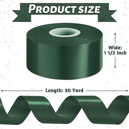 Fullive Ribbon for Gift Wrapping, 1 1/2 Inch 30 Yards Dark Green Ribbon, Polyester Ribbons for Flower Bouquet for St. Patrick's Day Christmas Decorations DIY Bows Wrapping Bouquet Floral Arrangements