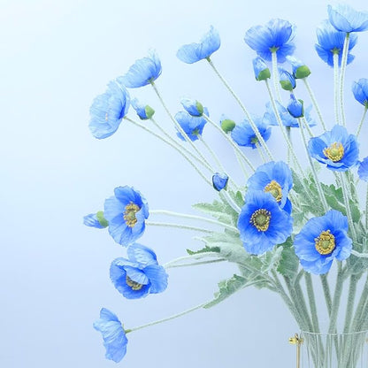 2 Pcs Artificial Fake Flowers Plants Poppies Silk Flower Arrangements Wedding Bouquets Decorations Plastic Floral Table Centerpieces for Home Kitchen Garden Party Decor Approx 23.6" High - Dark Blue