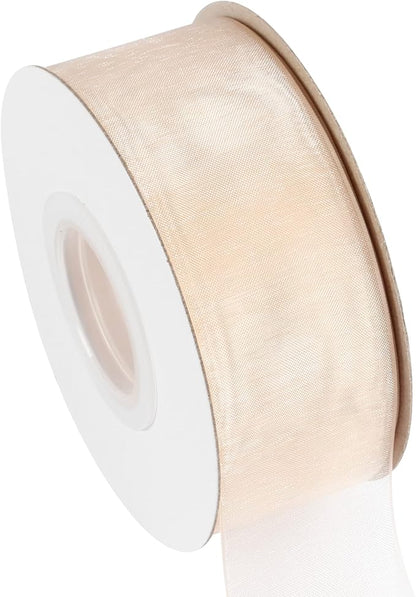 1-1/2 Inch Tan Shimmer Sheer Organza Ribbon Sheer Chiffon Ribbon 50 Yards-Roll Multiple Colors Available for Gift Wrapping Wedding Events Christmas Décor