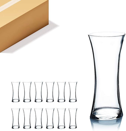 WGV Gathering Bouquet Vase Bulk, 4.5" W, 10" H, Clear Glass Floral with Flared Oval Opening, Centerpiece, Home Wedding Event Decor, 12 Pieces (VCK0910)