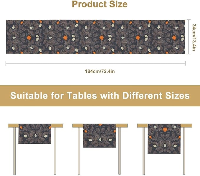 Vintage William Morris Table Runner, Retro Botanical Floral Plant Nature Design Table Runner for Kitchen Dining Wedding, 13x36 Inch