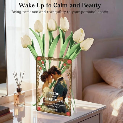 Pride and Prejudice Inspired Book Vase, Flower Vase for Home Decor, Birthday Gifts for Women Mom Book Lovers, Bookish Decor for Bookshelf Desk Coffee Table Office Living Room