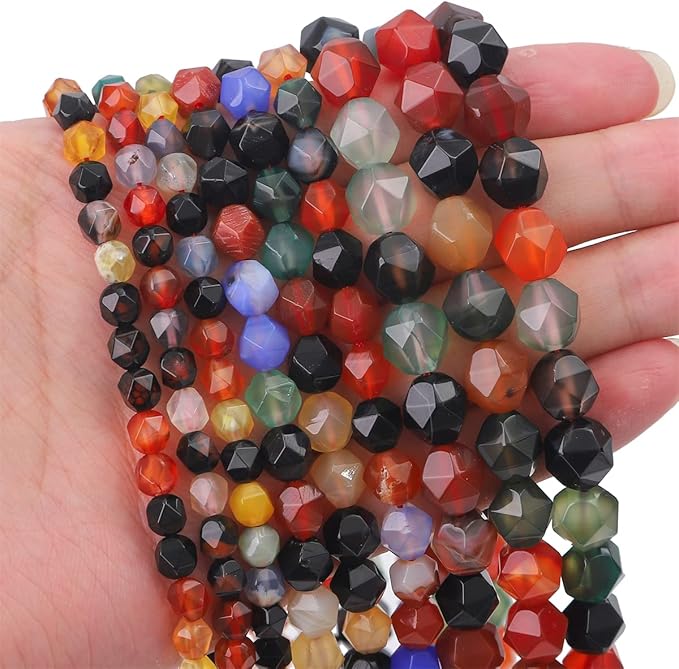 Faceted Natural Colorful Agate Stone Round Beads 8mm 36cm/Strand for Jewelry Making