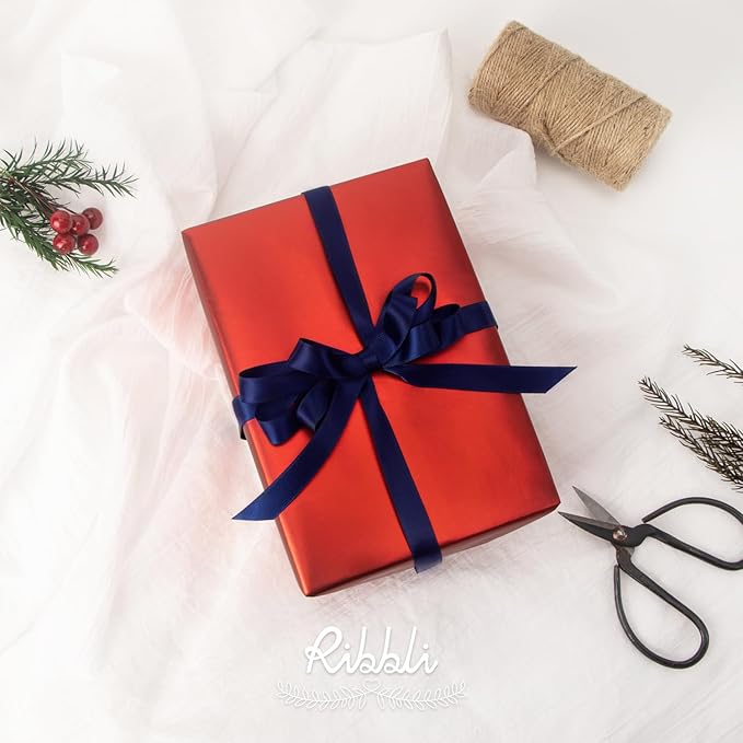 Ribbli Navy Satin Ribbon Double Faced Satin 1/2 inch x Continuous 50 Yards-Navy Ribbon for Gift Wrapping Crafts Wedding Decoration Bows Bouquet Floral Arrangement