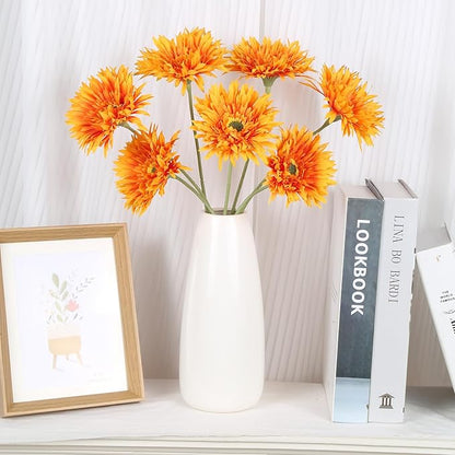 12pcs Artificial Gerbera Daisies 17.7’’ Orange Fake Daisy Flowers Faux Silk Flowers with Stems for Wedding Home Kitchen Party Garden Indoor Decoration(Orange)