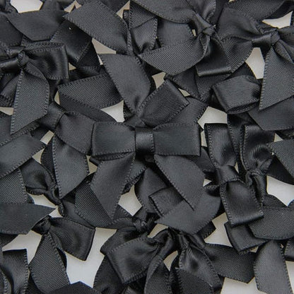 7Rainbows 50pcs Boutique 1.5" Black Satin Ribbon Mini Bows for Craft Sewing Scrapbooking Wedding and Gift Wrapping