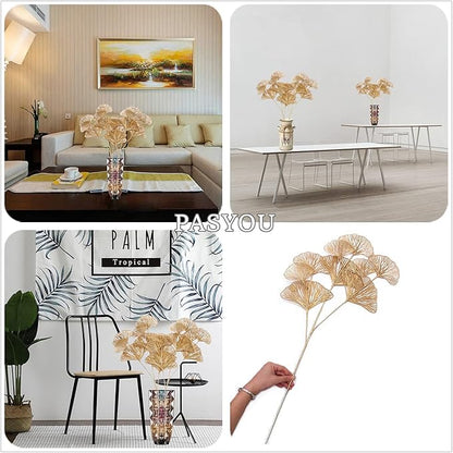 PASYOU Artificial Plants for Christmas Decor, Golden Plastic Grass Fake Shrubs Apricot Leaves Indoor Outdoor Home Garden Party Hotel Verandah Wedding Event Faux DIY Decoration - 26.8 Inch Gold 2 Pack
