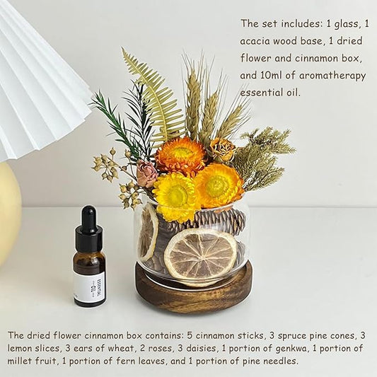 DIY Dried Flower Aromatherapy Kit with Natural Plant Essential Oils, Naturally Dried Flowers and Herbs Ornaments for DIY Flower Craft, Vintage Holiday Decor, Christmas (#D)