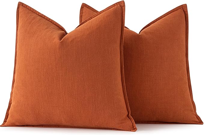 MIULEE Decorative Linen Euro Sham Pillow Covers 24x24 Burnt Orange Boho Farmhouse Neutral Couch Throw Pillows for Bed Pack of 2 Accent Modern Pillowcase Summer Sofa Livingroom Home Decor