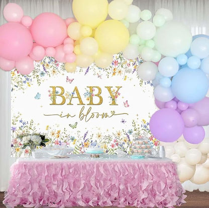 Sensfun Baby in Bloom Backdrop Wildflower Baby Shower Decorations Baby Girl's Watercolor Blossom Floral Butterfly Garden Baby Shower Photography Background Cake Table Banner Party Supplies 5x3ft