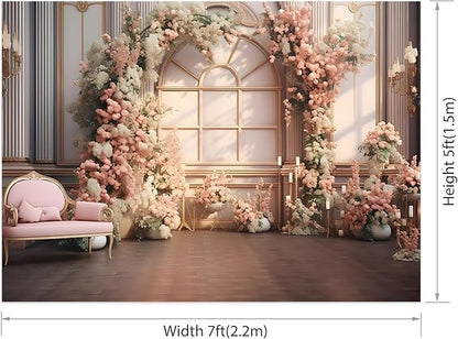 AOTOFO 7x5ft Pink Flowers Wedding Backdrop Elegant Rose Blossom Floral Pretty Plant Photography Background for Woman Bride Party Girls Bridal Shower Photo Studio Shoot