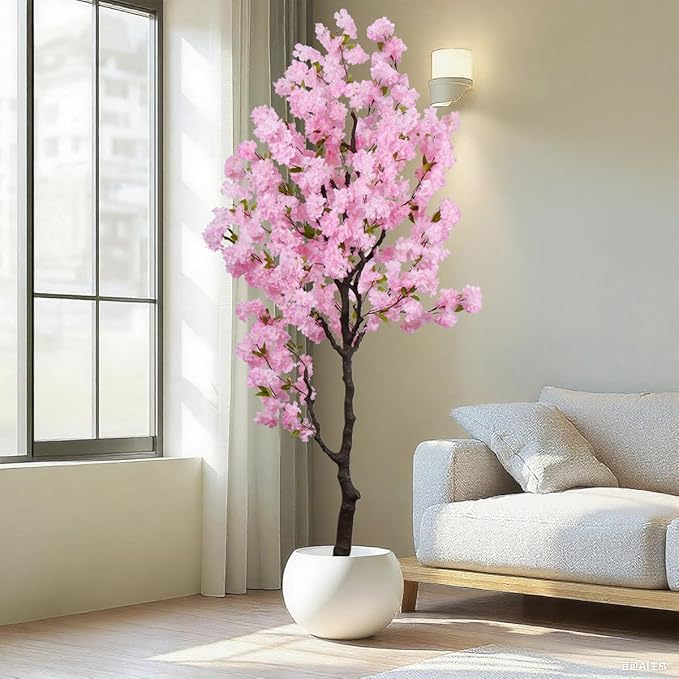 Artificial Pink Cherry Blossom Tree 7 FT Faux Flower Tree,Cherry Blossom Tree Indoor for Home Decor