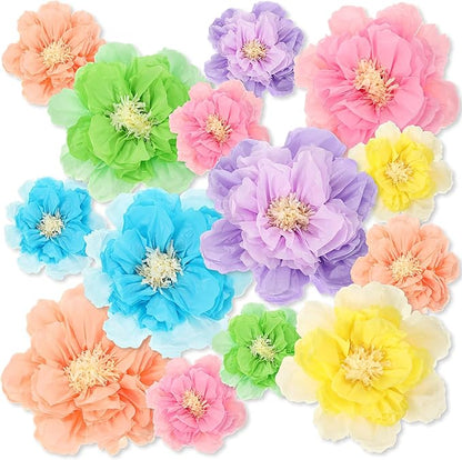 MotiMind 12 Pcs Large Colorful Tissue Paper Flowers 20" 10'' Giant Fiesta Paper Flowers Mexican Pom for Carnival Party Wall Backdrop Decoration Wedding Birthday(Gradient Pastel)