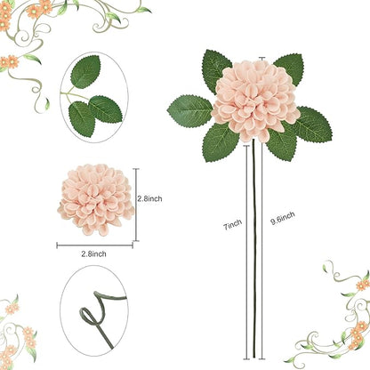 Artificial Flowers, 50pcs Realistic Artificial Rose for DIY Wedding Bouquets Centerpieces Arrangements, Peach Dahlia Flowers with Stem for Bridal Shower Party Home Decorations