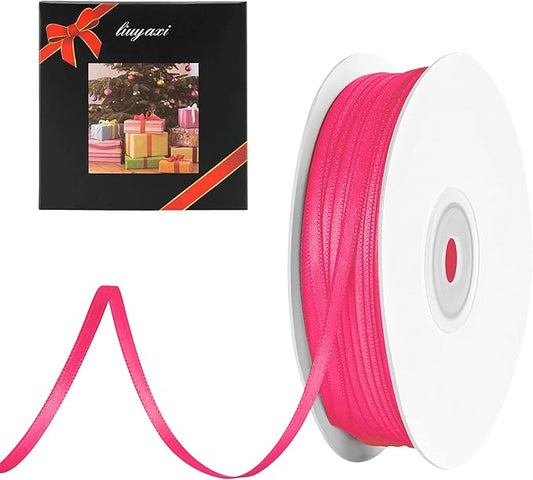 LIUYAXI Hot Pink Double Faced Satin Ribbon, 1/8" X Continuous 100 Yards, Thin Ribbons Perfect for Gift Wrapping Wedding Invitation Card Hair Bows Tag Floral Arrangement DIY Craft