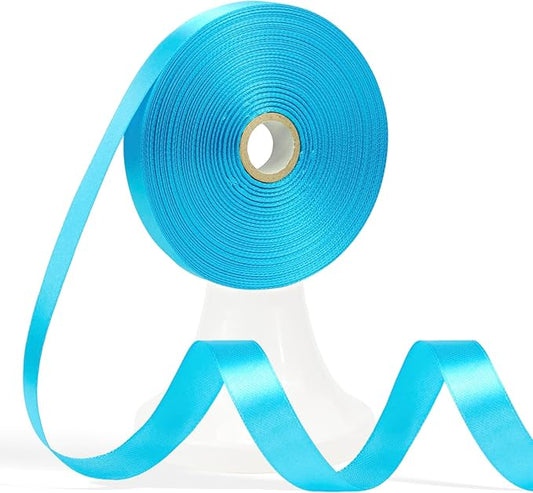 60 Yards Turquoise Blue Satin Ribbon 5/8 Inch, Solid Polyester Fabric Ribbon for Gift Wrapping, Crafts, Flower Bouquet, Wedding, Baby Shower, Festival, Christmas