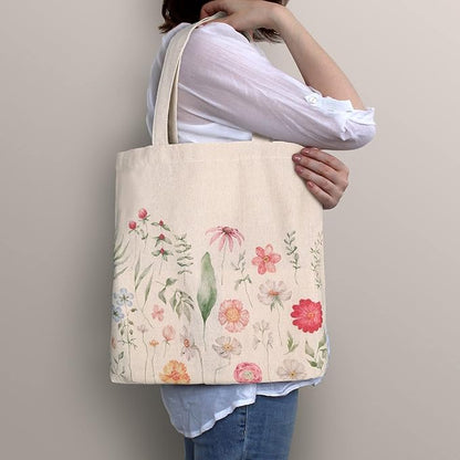 Saintrygo 4 Pieces Canvas Flowers Bible Tote Bag Gift Beautiful Floral Aesthetic Reusable Tote Bag Grocery School Book Lover Makeup Pocket for Girls Women Teacher(Flower)