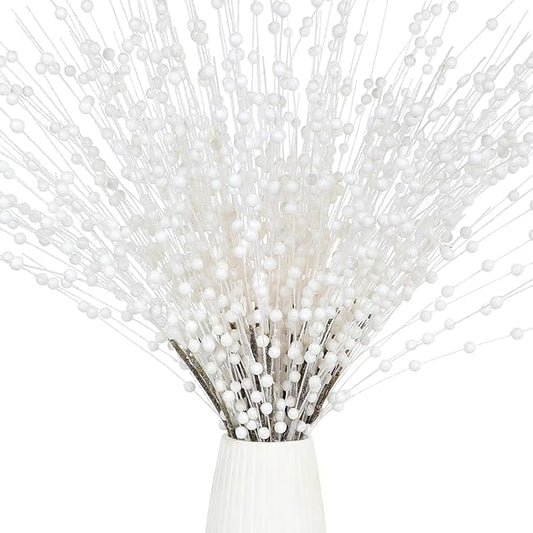 Christmas Artificial Glitter Holly Berry Stem,12Pcs Fake Christmas White Berries Branches Twigs 16 in Holly Berries Stem Picks for Christmas Tree Floral Arrangements Vase Home Decor