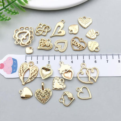 WOCRAFT 60pcs KC Gold Heart Valentine's Day Wedding Charms Bracelet Charms for Jewelry Making Sets DIY Necklace Bracelet Keychain Crafting Charms Kit Craft Supplies (SN920)