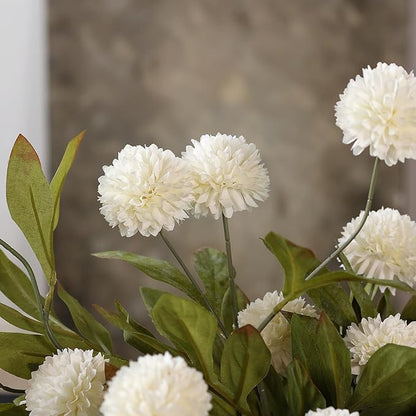 12 Pcs Faux Silk Pompon Mum Artificial Flowers for Vase -27", Bulk Fake Chrysanth Branches with Stems for DIY Bouquet Centerpieces Wedding Fillers Arrangements Shower Decorations (Cream)