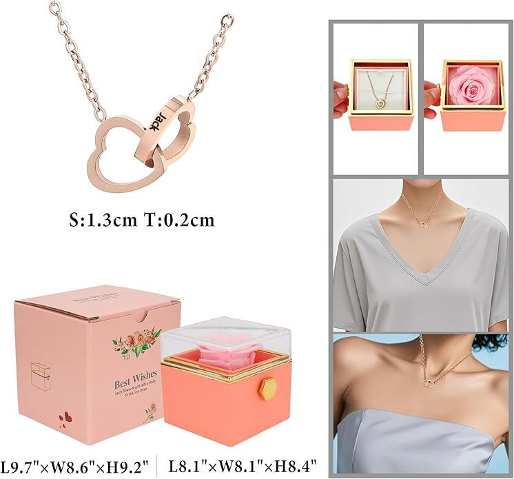 ‌TINGKU Eternal Real Rose Gift Box for Women, Preserved Rose with Customized Name Engraved Heart Necklace, Personalized Romantic Gift for Wife, Girlfriend, Mom, Mother's Day Love Keepsake
