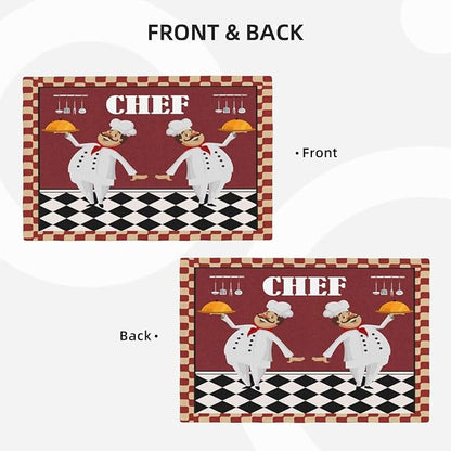 Chef Kitchen Linen Placemats Set of 6 Funny Fat Chef Red Plaid Placemats for Indoor Outdoor Party Home Desktop Dining Room Decor 12x18 Inch