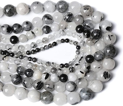 4MM 86PCS Natural Crystal Stone Black Rutile Quartz Gemstone 2A Grade Loose Beads for Jewelry Making DIY Bracelet Necklace Semi Precious Beads 1 Strand